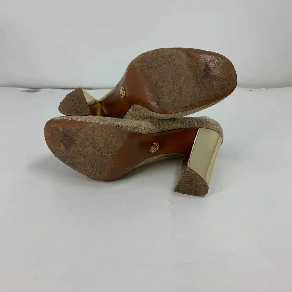Tory Burch Women's JMadison 105 Burlap Woven‎ Heel Pumps Size 9.5
